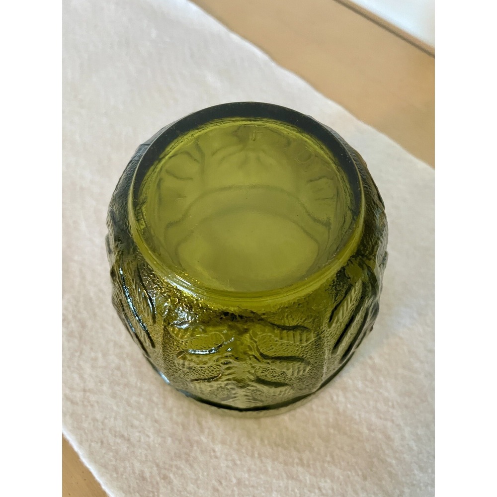 Vintage FTD 1975 Green Glass Vase Planter Embossed Oak Leaf Design MCM - Picture 4 of 7
